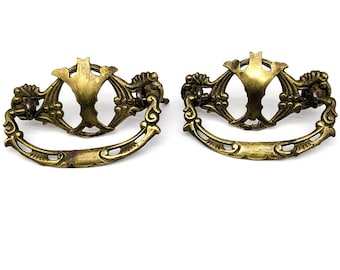 Antique Victorian Brass Drawer Pulls | Ornate 1890s Handles Set of 2 | Cast Brass Cabinet Bail Pulls | Furniture Restoration Hardware Decor