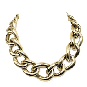 1980s Oscar de la Renta Gold Tone Chain Choker Necklace | Statement Couture Runway Links Necklace| Bold Oversized High Fashion Jewelry Style