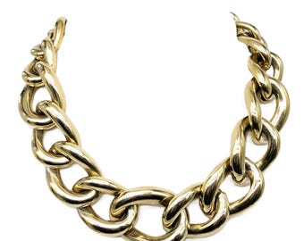 1980s Oscar de la Renta Gold Tone Chain Choker Necklace | Statement Couture Runway Links Necklace| Bold Oversized High Fashion Jewelry Style