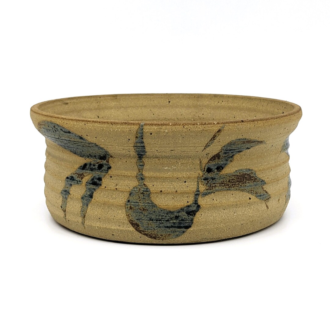 Vintage Hand Thrown Stoneware Bowl: Rustic Blue Abstract Glaze - Etsy
