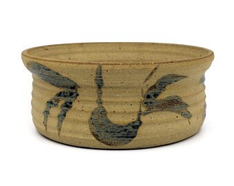 Vintage Hand Thrown Stoneware Bowl | Blue & Brown Abstract Glaze | Rustic Ceramic Planter or Fruit Bowl | 8.75" x 3.5" | 1.2 kg