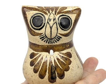 Vintage Tonala Owl Figurine | Mexican Folk Art Pottery | Mid Century Hand Painted Bird Sculpture | Rustic Boho Animal Decor | Mexico