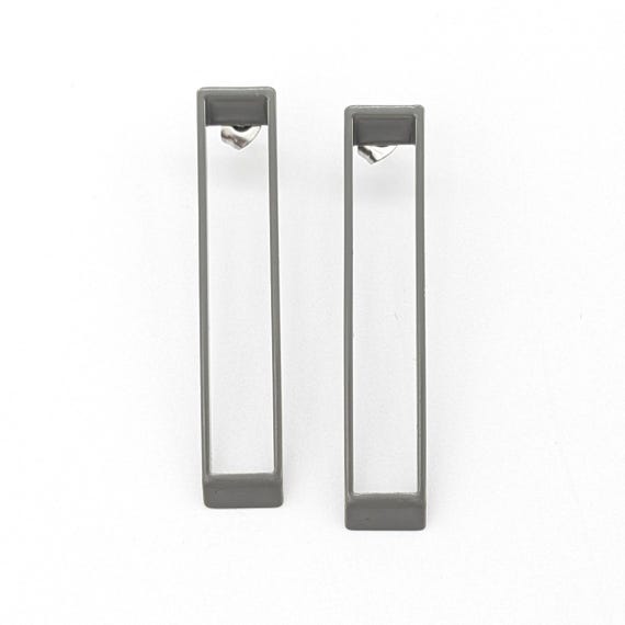 Vintage Gray Enamel Rectangular Earrings: Moderni… - image 2