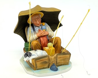 1974 Gorham Norman Rockwell Fishing Figurine | Saturday Evening Post Cover