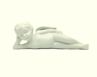 Figurine Reclining Cherub | Bisque Ceramic | 8.75 in / 22.2 cm | Shelf Sitter Ready to Paint
