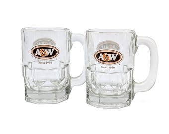 Mugs Glass A&W 10 oz / 296 ml Vintage | Libbey Set of 2 | Bilingual Logo