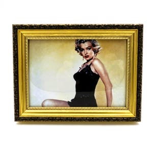 Vintage Marilyn Monroe Gedruckt im Fotorahmen | Goldener Bilderrahmen Pinup Marilyn Moroe in Schwarz | Hollywood Foto 15 x 20 cm Wand Dekor