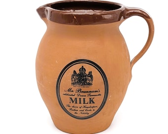 Mr Brannams Terracotta Milk Jug with Royal Warrant | Vintage Rustic Farmhouse Kitchenware or Table Decor | Milk Creamier Jug Made in England