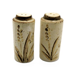 Salt and Pepper Shakers West Germain Pottery Mid-Century | Wheat Harvest Design Salt & Pepper Pot | Retro Farmhouse Rustic Country Decor