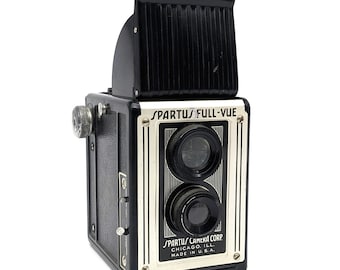 Vintage Spartus Full-Vue TLR Camera | Display Only Collectible | 1950s 120 Film Box Camera | Retro Black Art Deco Home Decor Piece