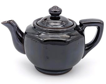 Vintage Pottery Teapot Dark Brown Glaze Art Deco Japan | Small 1940s Teapot Single Serve Marked Japan | Japanese Small Teapot Redware Shiny