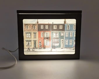 Vintage George Murphy Cityscape Light Box Lamp | Mid Century Urban Street Building Print Tabletop Decor Art Shadow Box Night | E12 Bulb