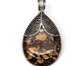 Vintage Mexico 925 Sterling Silver Mookaite Jasper Teardrop Pendant | Large Earth Tone Healing Gemstone Jewelry Gift for Women Statement