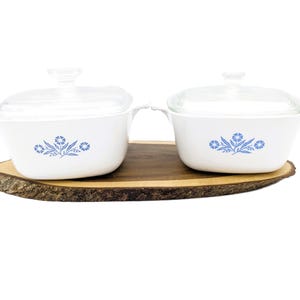 Vintage Corning Ware gryta: Ugnssäker form från blå blåklint med Pyrexlock