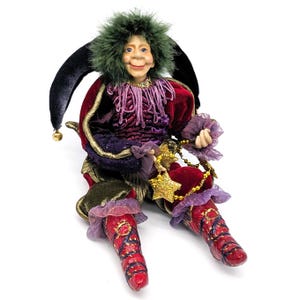 Posable Jester Elf Figurine 15 in | Whimsical Court Fool Doll for Mardi Gras or Christmas Décor | Katherine’s Collection Style Sculpture