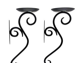 Vintage Metal Wall Candle Holder Set of 2 | Partylite Black Metal Candle Stand Wall Sconce Pair | Scroll Wall Hanging Candle Wall Decor