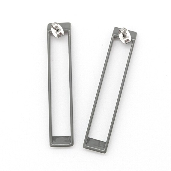 Vintage Gray Enamel Rectangular Earrings: Moderni… - image 8