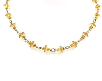 Vintage Beaded Necklace Yellow Discs Choker | Mid Century and Art Deco Style Honey Gold Choker | Flying Saucers Necklace Edgy Gypsy Fashion
