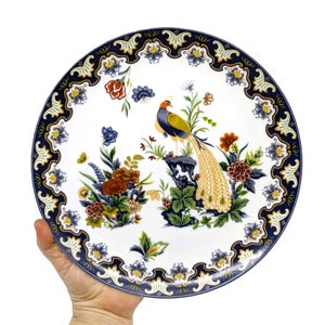 Vintage Peacock Plate 10&quot; Porcelain Display | 1970s Chinese Bamboo Mountain Workshop Decorative Wall Art Plate Display Imari Style