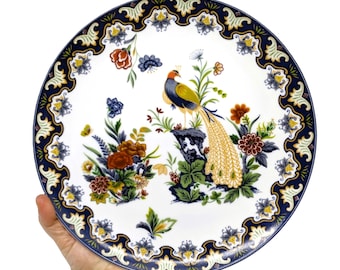 Vintage Peacock Plate 10" Porcelain Display | 1970s Chinese Bamboo Mountain Workshop Decorative Wall Art Plate Display Imari Style