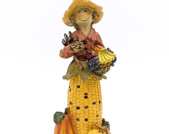 Corn Scarecrow Lady Figurine for Halloween Large Figurine Thanksgiving Decor Fall Harvest Pumpkin Autumn Home Decoration for Fall