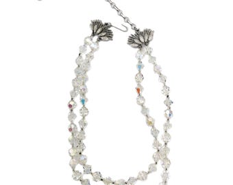 Coro Vintage Aurora Borealis Clear Crystal Bead Necklace | Double-strand Choker from the 1950s | Adjustable Crystal Necklace Coro Original