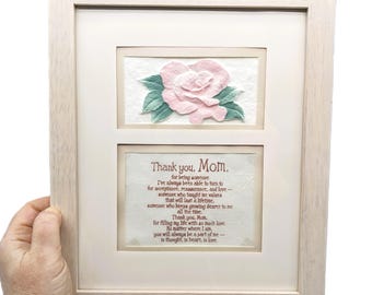 Mother's Day Poem in Light Pink Frame | Vintage Inspirational Thank You Mom Wall Decor | Heartfelt Handmade Rose Art Gift for Mothers Day
