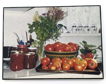 Vintage Print Wall Art Tomatoes| Retro Laminated Print Vintage Kitchen With Herbs, Plant, Trays and Tomatoes  Wall Decor Wall Hanger Small