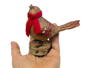 Bird Figurine by Seasons of Cannon Falls | Red Scarf Winter Vintage Decor