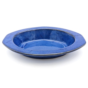 Large Blue Ceramic Casserole Dish | Earthenware Pottery Deep Serving Dish Glazed Blue | Handmade Signed Oval Baking Dish Bowl With Handles