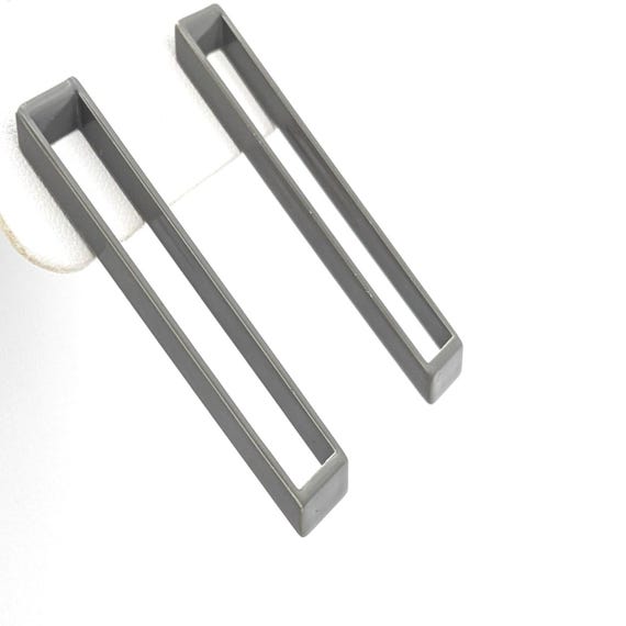 Vintage Gray Enamel Rectangular Earrings: Moderni… - image 4
