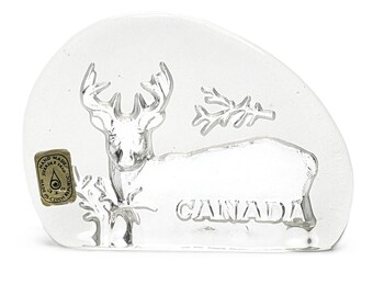 Deer Paperweight Canada Handmade Czech Crystal | Jizerske Sklo Art Glass Deer Sculpture | Canada Souvenir Crystal Stag Animal Figurine Decor