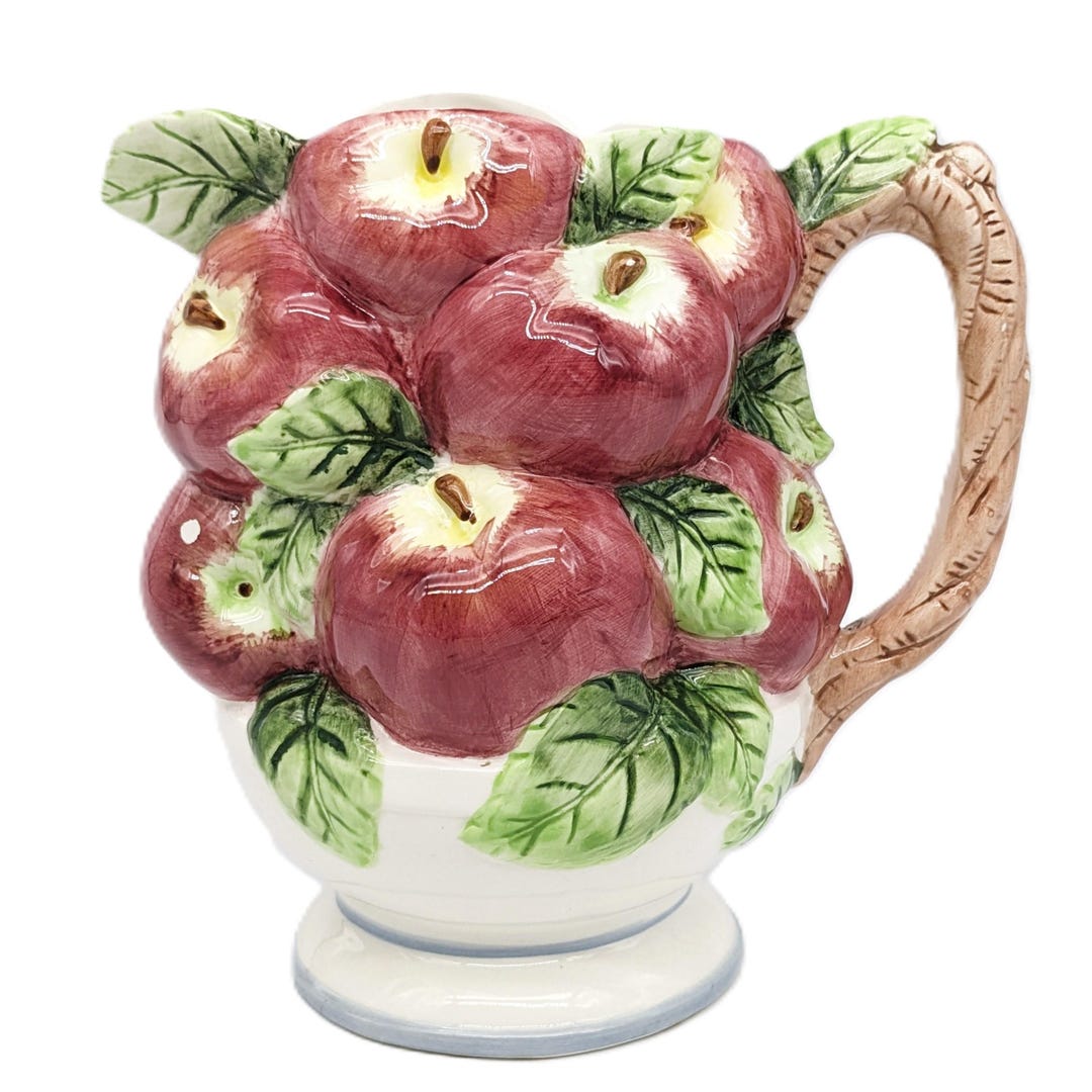 Vintage Majolica Apple Pitcher: 3D Ceramic Fruit Jug, 1980s Decor - Etsy