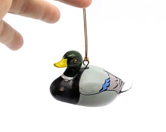 Vintage Mallard Duck Decoy Ornament | Mini Mallard Duck Figurine | Rustic Cabin Christmas Tree and Shelf Home and Office Decor Living Room