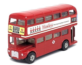 1985 Corgi Red London Double Decker Bus | Vintage Hamleys Retro Collectible Diecast England Bus Toy Car| English 2-Floor Bus Miniature Decor