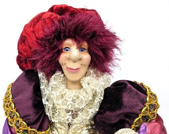 Whimsical Jester Doll Tabletop Decor with Gold Lantern |Vintage 17” Tall, Unique Gift for Artists & Actors, Eclectic Home Accent Fool Figure