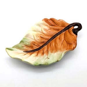 Vintage Ceramic Leaf Plate Hand-Painted Autumn Decor | Leaf Shaped Serving Dish | Trinket, Wall Art, or Table Centerpiece Leaf Dish Charm