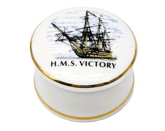 Vintage Forest China Porcelain Trinket Box | Bone China HMS Victory Lidded Dish | English Collectible Pot Mini Souvenir Lidded Porcelain Box