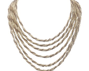 Vintage 80s Bicolor Rope Chain Choker | 6 Strands Gold & Bronze Bib Necklace | Statement Layered Twisted Chain Chocker Necklace Adjustable