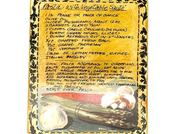 Authentic Ceramic Wall Hang Recipe Pasta Veg Saute Carol Rowan Art | Vintage Enesco Tile Plate Kitchen Decor | Italian Food Gift Idea