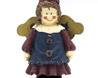 Handmade Vintage Angel Figurine Charming Resin Country Figure Collectible Gift Rustic Decor 4" Statue Hand Painted Doll Deco Girl Shelf