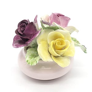 1960 Porcelain Roses Mini Bouquet by Royal Adderley Staffordshire England | Handmade Ceramic Posy Figurine | Bone China Floral Bouquet Vase