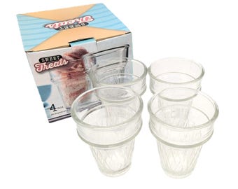 Vintage Ice Cream Cone Glass Dessert Cups - Set of 4