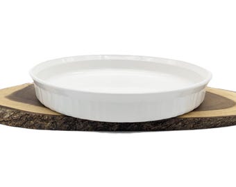 1970s Corning Ware Baking Pan Dish Casserole | White Quiche Corning Ware F3 B Hologram Stamp | Genuine Ribbed Round Dish Pyrex