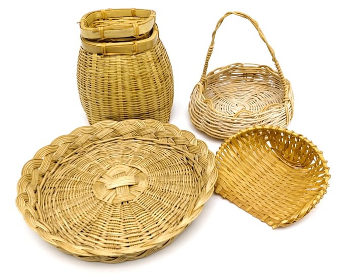 Featured listing image: Vintage Bamboo Woven Basket Set: Asian Inspired Home Decor
