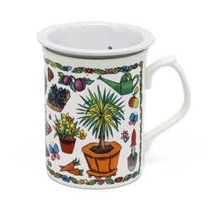 Vintage Duchess Fine Bone China Mug: Gardening Motif, Ceramic Infuser, Made in England