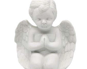 Vintage 1990 Bisque Cherub Angel Figurine | Kneeling Praying Ceramic Prayer Statue | Paintable White Angel Decor Keepsake Tabletop Ornament