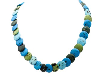 Vintage Turquoise Color Beaded Choker Necklace | Vibrant Colors Choker Blue Green Boho Necklace | Unique Fun Necklace Adjustable Length
