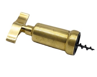 Vintage Italian Solid Brass Corkscrew Made in Italy | 1970s Barrel Wine Opener Tool | Heavy Duty Retro Bar Cart Accessory for Wine Lovers