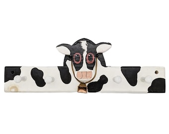 Wall Hook Wooden Cow Wall Art Coat Hook Whimsical Farmhouse Coat Rack Pastoral Rustic Cute Cow Wall Decor Kitchen Entryway Organizer